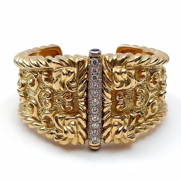 18K Gold Diamond & Ruby Handcrafted Bangle Limited Edition - Picture 3 of 16